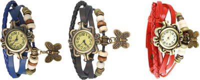 

Kissu Vintage Rakhi Watch Combo of 3 Blue, Black And Red Watch - For Women