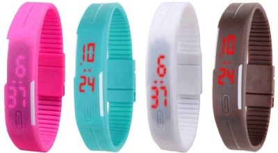 NS18 Silicone Led Magnet Band Combo of 4 Pink, Sky Blue, White And Brown Digital Watch  - For Boys & Girls   Watches  (NS18)