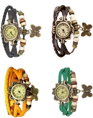 NS18 Vintage Butterfly Rakhi Combo of 4 Black, Yellow, Brown And Green Analog Watch  - For Women   Watches  (NS18)