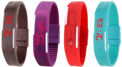 NS18 Silicone Led Magnet Band Watch Combo of 4 Brown, Purple, Red And Sky Blue Digital Watch  - For Couple   Watches  (NS18)