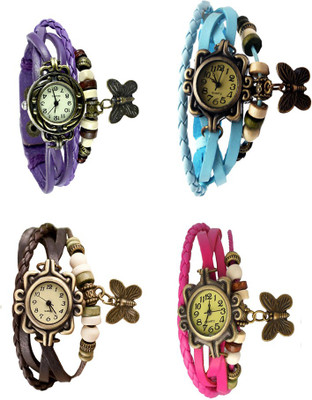 

NS18 Vintage Butterfly Rakhi Combo of 4 Purple, Brown, Sky Blue And Pink Watch - For Women