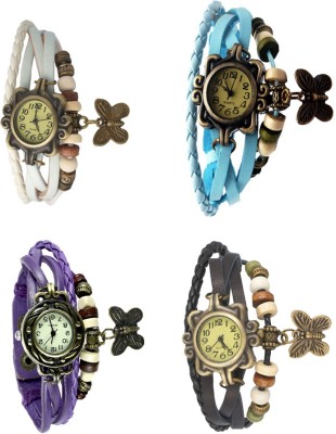 NS18 Vintage Butterfly Rakhi Combo of 4 White, Purple, Sky Blue And Black Analog Watch  - For Women   Watches  (NS18)
