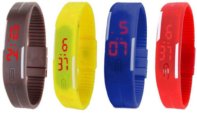

NS18 Silicone Led Magnet Band Watch Combo of 4 Brown, Yellow, Blue And Red Watch - For Couple