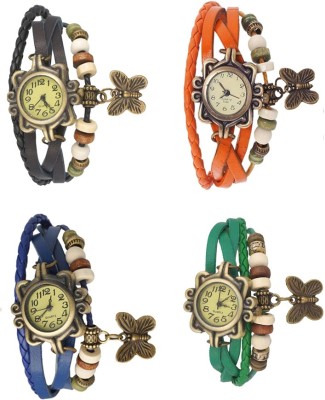 NS18 Vintage Butterfly Rakhi Combo of 4 Black, Blue, Orange And Green Analog Watch  - For Women   Watches  (NS18)
