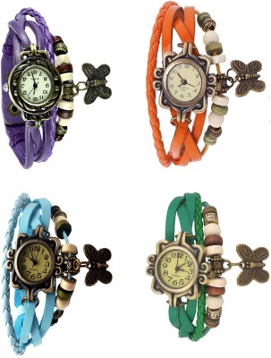 NS18 Vintage Butterfly Rakhi Combo of 4 Purple, Sky Blue, Orange And Green Analog Watch  - For Women   Watches  (NS18)