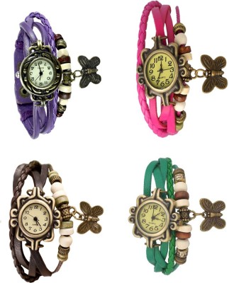 NS18 Vintage Butterfly Rakhi Combo of 4 Purple, Brown, Pink And Green Analog Watch  - For Women   Watches  (NS18)