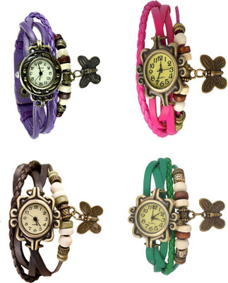 

NS18 Vintage Butterfly Rakhi Combo of 4 Purple, Brown, Pink And Green Watch - For Women