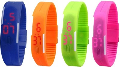 NS18 Silicone Led Magnet Band Combo of 4 Blue, Orange, Green And Pink Digital Watch  - For Boys & Girls   Watches  (NS18)