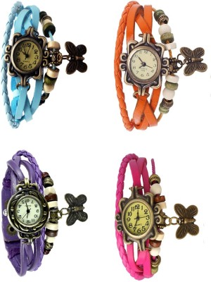 NS18 Vintage Butterfly Rakhi Combo of 4 Sky Blue, Purple, Orange And Pink Analog Watch  - For Women   Watches  (NS18)