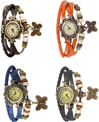 

Kissu Vintage Rakhi Combo of 4 Brown, Blue, Orange And Black Watch - For Women