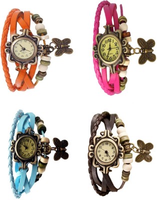 NS18 Vintage Butterfly Rakhi Combo of 4 Orange, Sky Blue, Pink And Brown Analog Watch  - For Women   Watches  (NS18)