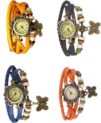 NS18 Vintage Butterfly Rakhi Combo of 4 Yellow, Blue, Black And Orange Analog Watch  - For Women   Watches  (NS18)