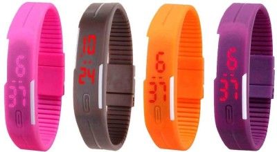 NS18 Silicone Led Magnet Band Watch Combo of 4 Pink, Brown, Orange And Purple Digital Watch  - For Couple   Watches  (NS18)