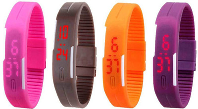 

Kissu Led Magnet Band Combo of 4 Pink, Brown, Orange And Purple Watch - For Men & Women
