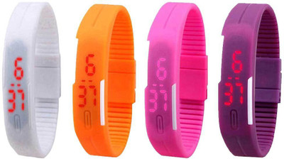 

Kissu Led Magnet Band Combo of 4 White, Orange, Pink And Purple Watch - For Men & Women