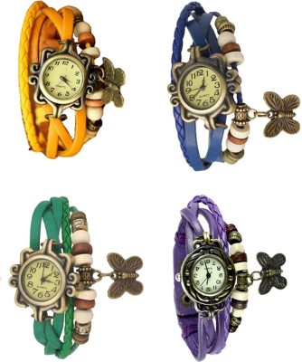 NS18 Vintage Butterfly Rakhi Combo of 4 Yellow, Green, Blue And Purple Analog Watch  - For Women   Watches  (NS18)