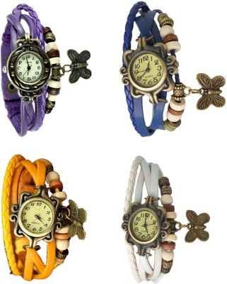 NS18 Vintage Butterfly Rakhi Combo of 4 Purple, Yellow, Blue And White Analog Watch  - For Women   Watches  (NS18)