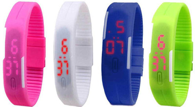 

Kissu Led Magnet Band Combo of 4 Pink, White, Blue And Green Watch - For Men & Women