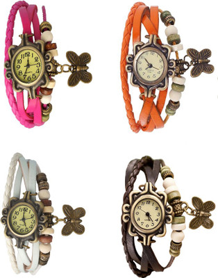 

Kissu Vintage Rakhi Combo of 4 Pink, White, Orange And Brown Watch - For Women