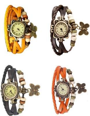 NS18 Vintage Butterfly Rakhi Combo of 4 Yellow, Black, Brown And Orange Analog Watch  - For Women   Watches  (NS18)