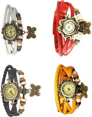 

Kissu Vintage Rakhi Combo of 4 White, Black, Red And Yellow Watch - For Women