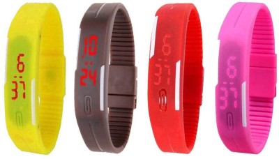 NS18 Silicone Led Magnet Band Watch Combo of 4 Yellow, Brown, Red And Pink Digital Watch  - For Couple   Watches  (NS18)