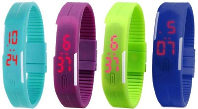 NS18 Silicone Led Magnet Band Combo of 4 Sky Blue, Purple, Green And Blue Digital Watch  - For Boys & Girls   Watches  (NS18)