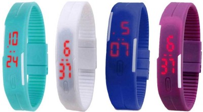 NS18 Silicone Led Magnet Band Watch Combo of 4 Sky Blue, White, Blue And Purple Digital Watch  - For Couple   Watches  (NS18)