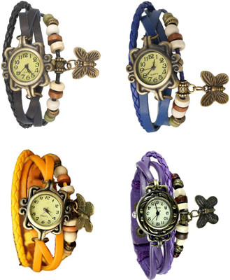 

NS18 Vintage Butterfly Rakhi Combo of 4 Black, Yellow, Blue And Purple Watch - For Women