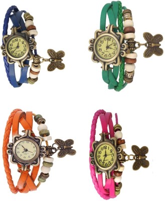 NS18 Vintage Butterfly Rakhi Combo of 4 Blue, Orange, Green And Pink Analog Watch  - For Women   Watches  (NS18)