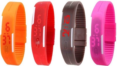 NS18 Silicone Led Magnet Band Combo of 4 Orange, Red, Brown And Pink Digital Watch  - For Boys & Girls   Watches  (NS18)