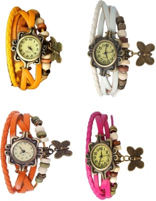 NS18 Vintage Butterfly Rakhi Combo of 4 Yellow, Orange, White And Pink Analog Watch  - For Women   Watches  (NS18)