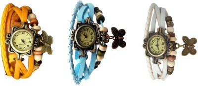 NS18 Vintage Butterfly Rakhi Combo of 3 Yellow, Sky Blue And White Analog Watch  - For Women   Watches  (NS18)