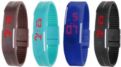 NS18 Silicone Led Magnet Band Combo of 4 Brown, Sky Blue, Blue And Black Digital Watch  - For Boys & Girls   Watches  (NS18)