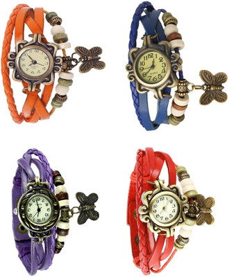 NS18 Vintage Butterfly Rakhi Combo of 4 Orange, Purple, Blue And Red Analog Watch  - For Women   Watches  (NS18)