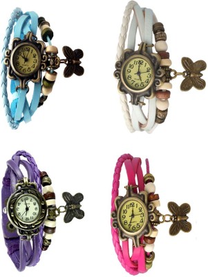 NS18 Vintage Butterfly Rakhi Combo of 4 Sky Blue, Purple, White And Pink Analog Watch  - For Women   Watches  (NS18)