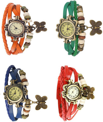 

Kissu Vintage Rakhi Combo of 4 Orange, Blue, Green And Red Watch - For Women
