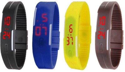 NS18 Silicone Led Magnet Band Combo of 4 Black, Blue, Yellow And Brown Digital Watch  - For Boys & Girls   Watches  (NS18)
