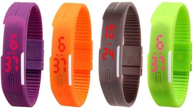 NS18 Silicone Led Magnet Band Combo of 4 Purple, Orange, Brown And Green Digital Watch  - For Boys & Girls   Watches  (NS18)