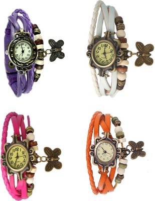 NS18 Vintage Butterfly Rakhi Combo of 4 Purple, Pink, White And Orange Analog Watch  - For Women   Watches  (NS18)