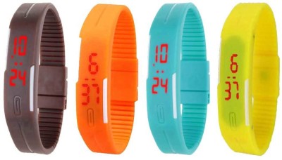NS18 Silicone Led Magnet Band Combo of 4 Brown, Orange, Sky Blue And Yellow Digital Watch  - For Boys & Girls   Watches  (NS18)
