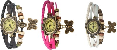 NS18 Vintage Butterfly Rakhi Watch Combo of 3 Black, Pink And White Analog Watch  - For Women   Watches  (NS18)
