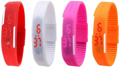 NS18 Silicone Led Magnet Band Combo of 4 Red, White, Pink And Orange Watch - For Boys & Girls