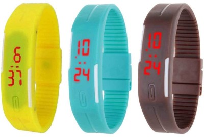 NS18 Silicone Led Magnet Band Combo of 3 Yellow, Sky Blue And Brown Digital Watch  - For Boys & Girls   Watches  (NS18)