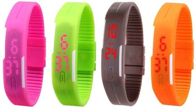 NS18 Silicone Led Magnet Band Combo of 4 Pink, Green, Brown And Orange Digital Watch  - For Boys & Girls   Watches  (NS18)