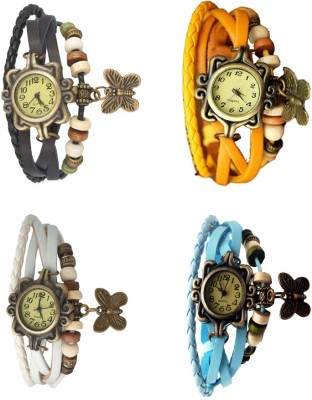 NS18 Vintage Butterfly Rakhi Combo of 4 Black, White, Yellow And Sky Blue Analog Watch  - For Women   Watches  (NS18)