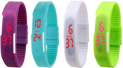 NS18 Silicone Led Magnet Band Combo of 4 Purple, Sky Blue, White And Green Digital Watch  - For Boys & Girls   Watches  (NS18)
