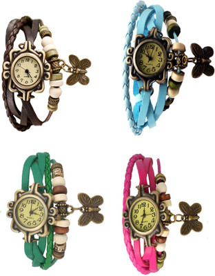

NS18 Vintage Butterfly Rakhi Combo of 4 Brown, Green, Sky Blue And Pink Watch - For Women