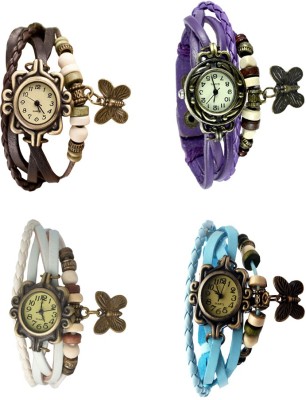 NS18 Vintage Butterfly Rakhi Combo of 4 Brown, White, Purple And Sky Blue Analog Watch  - For Women   Watches  (NS18)