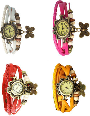 

Kissu Vintage Rakhi Combo of 4 White, Red, Pink And Yellow Watch - For Women